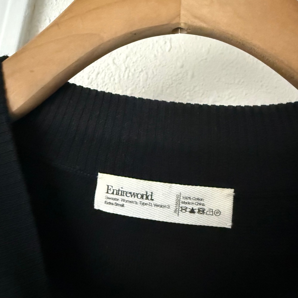 ENTIREWORLD black cotton boxy cropped long sleeve pullover sweater - Picture 4 of 4